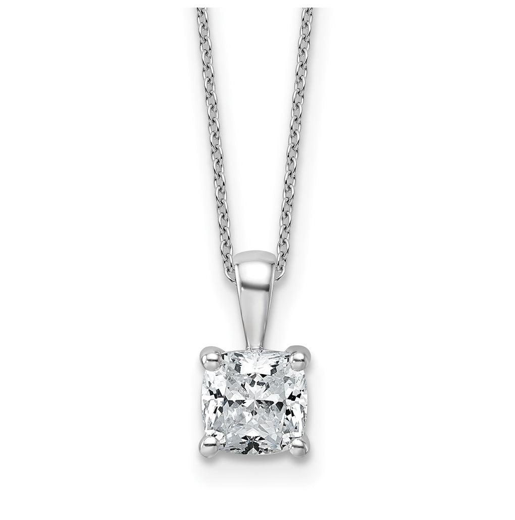 14K Yellow Or White Gold Lab Grown Diamond VS+ F+ Cushion Complete 18 inch Four Prong Pendant Necklace