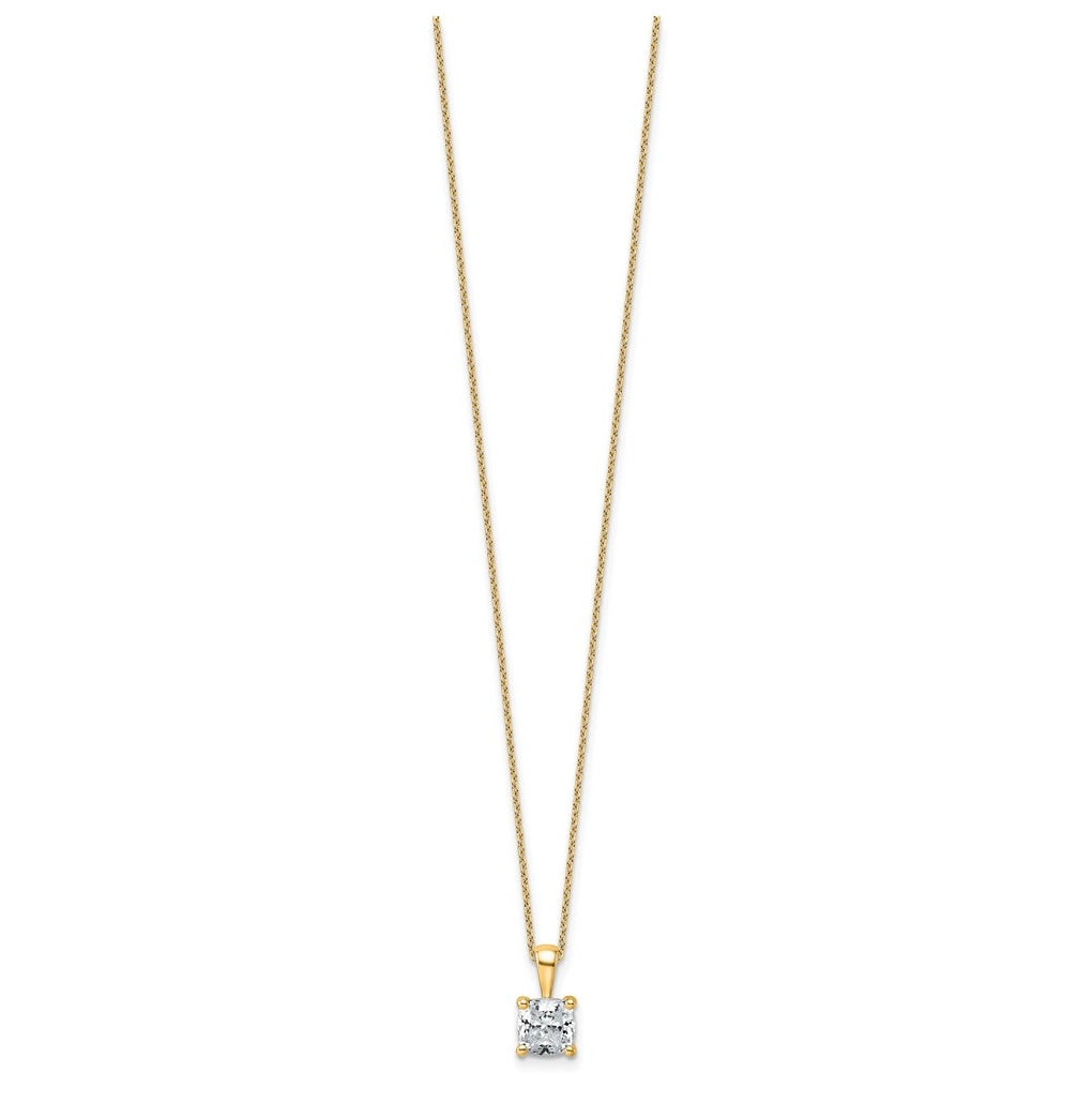 14K Yellow Or White Gold Certified Lab Grown Diamond VS/SI+ G+ Cushion Complete 18 inch Four Prong Pendant Necklace
