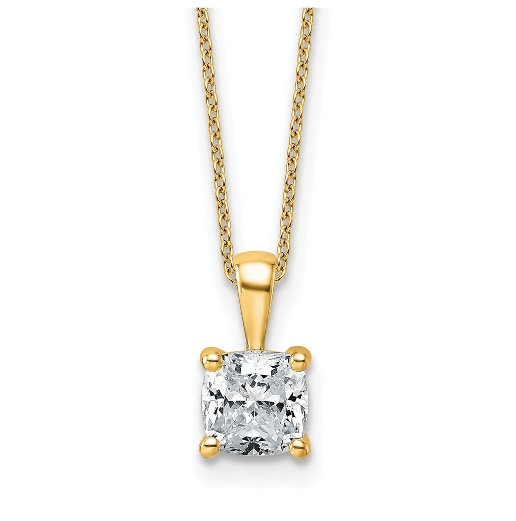 14K Yellow Or White Gold Lab Grown Diamond VS/SI+ G+ Cushion Complete 18 inch Four Prong Pendant Necklace