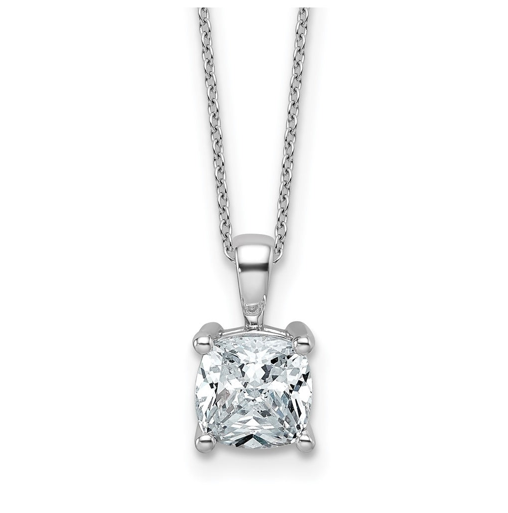 14K Yellow Or White Gold Certified Lab Grown Diamond VS+ F+ Cushion Complete 18 inch Four Prong Pendant Necklace