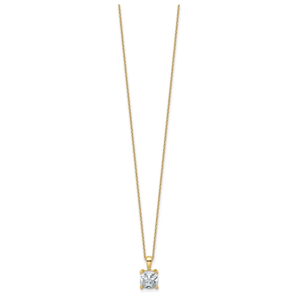 14K Yellow Or White Gold Certified Lab Grown Diamond VS+ F+ Cushion Complete 18 inch Four Prong Pendant Necklace