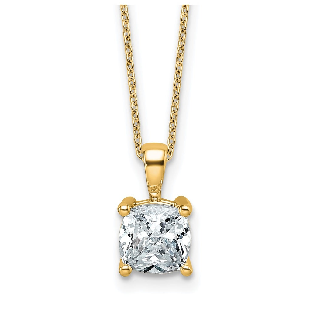 14K Yellow Or White Gold Lab Grown Diamond VS/SI+ G+ Cushion Complete 18 inch Four Prong Pendant Necklace