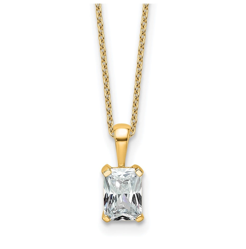 14K Yellow Or White Gold Certified Lab Grown Diamond VS/SI+ G+ Radiant Complete 18 inch Four Prong Pendant Necklace