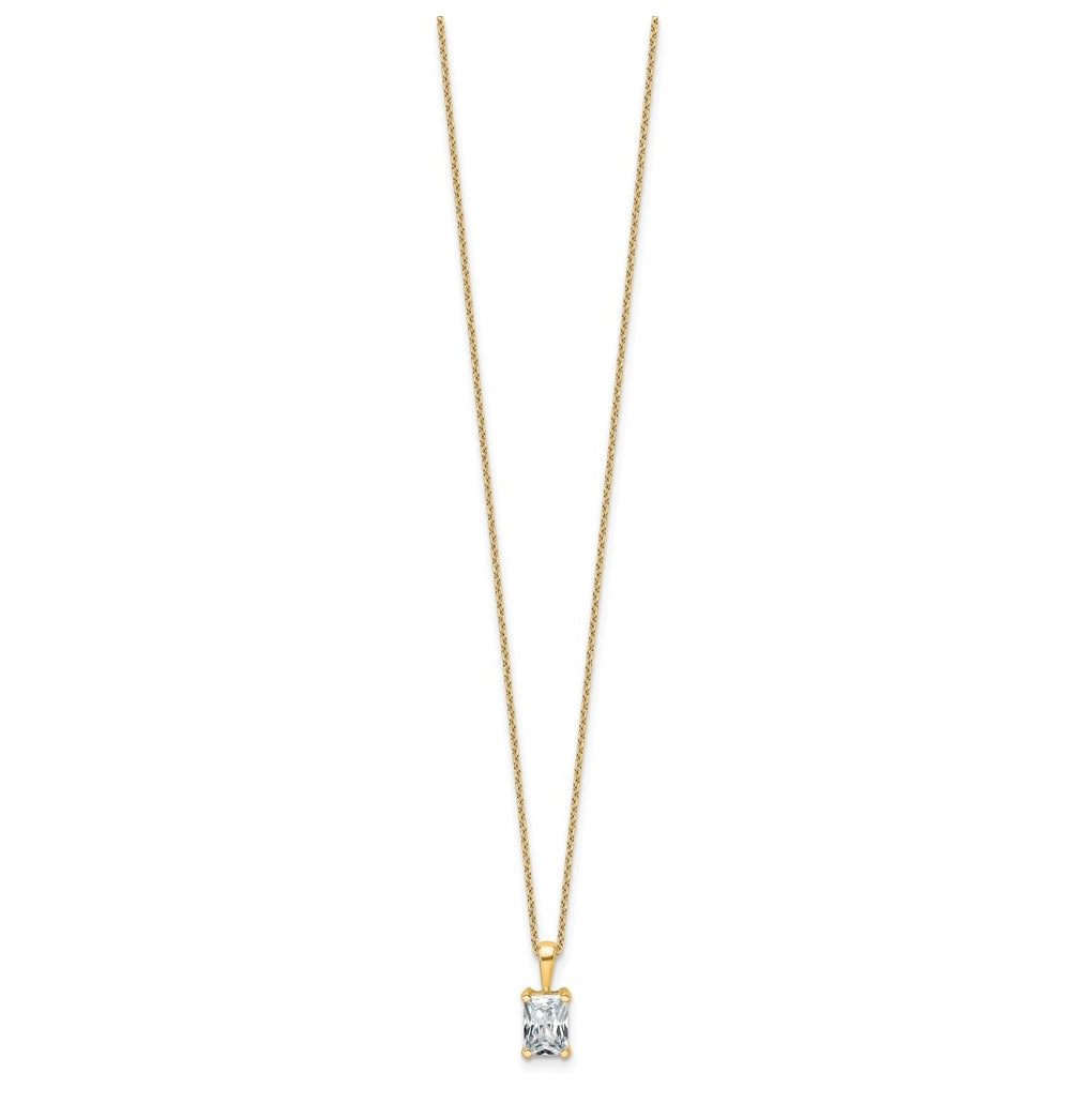14K Yellow Or White Gold Certified Lab Grown Diamond VS+ F+ Radiant Complete 18 inch Four Prong Pendant Necklace