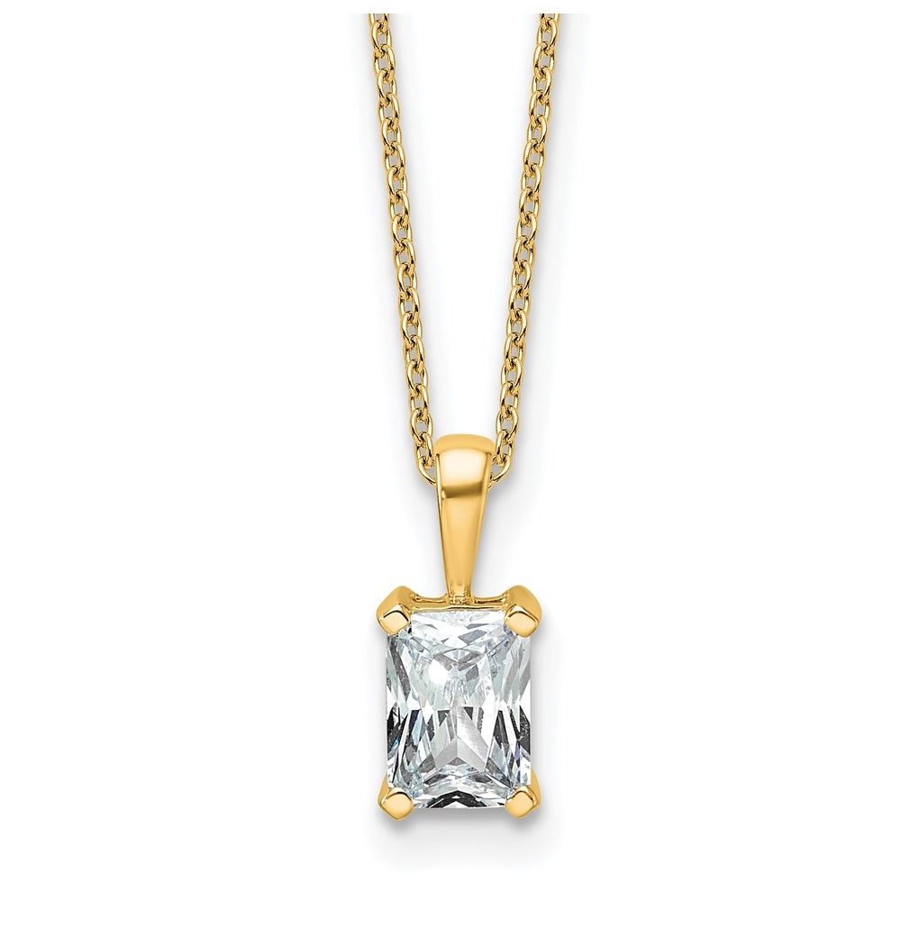 14K Yellow Or White Gold Certified Lab Grown Diamond VS+ F+ Radiant Complete 18 inch Four Prong Pendant Necklace