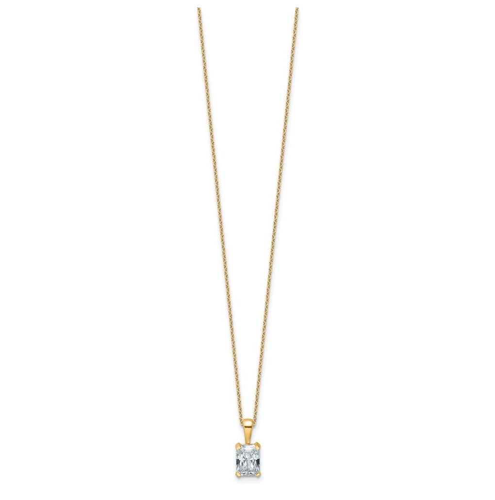14K Yellow Or White Gold Lab Grown Diamond VS/SI+ G+ Radiant Complete 18 inch Four Prong Pendant Necklace