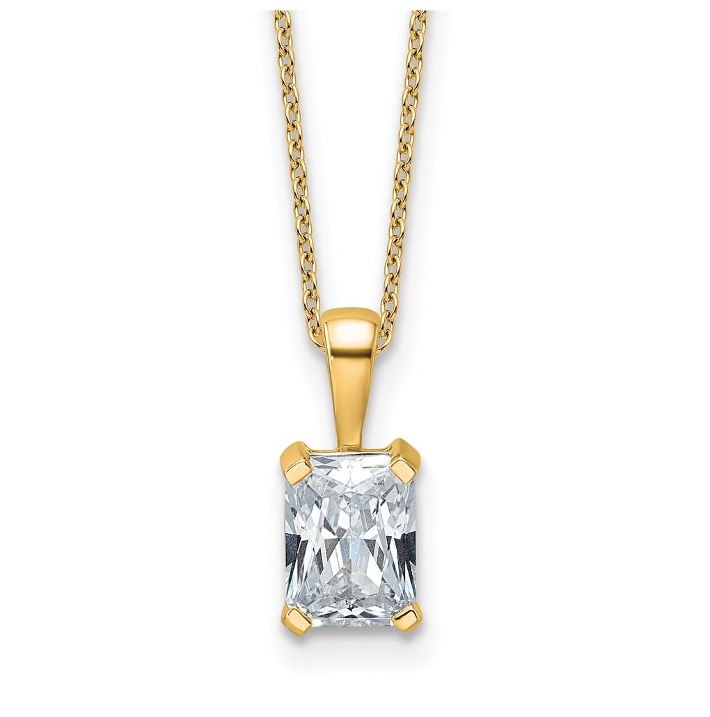 14K Yellow Or White Gold Lab Grown Diamond VS+ F+ Radiant Complete 18 inch Four Prong Pendant Necklace