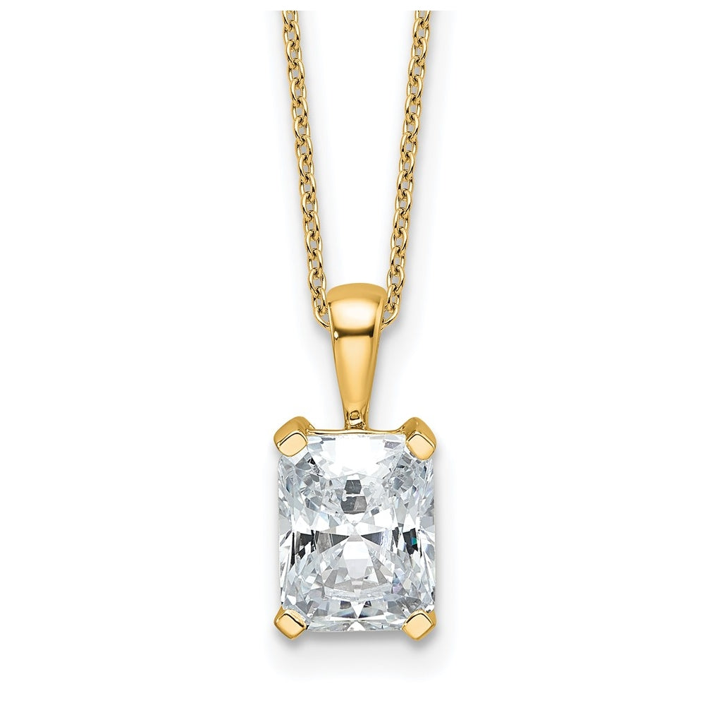 14K Yellow Or White Gold Lab Grown Diamond VS+ F+ Radiant Complete 18 inch Four Prong Pendant Necklace