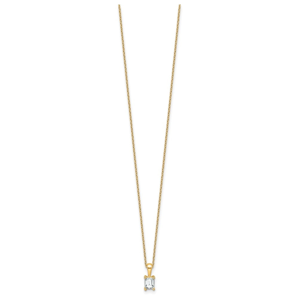 14K Yellow Or White Gold Lab Grown Diamond VS+ F+ Emerald Complete 18 inch Four Prong Pendant Necklace