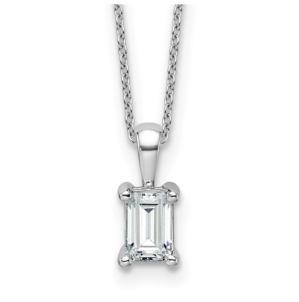14K Yellow Or White Gold Lab Grown Diamond VS+ F+ Emerald Complete 18 inch Four Prong Pendant Necklace