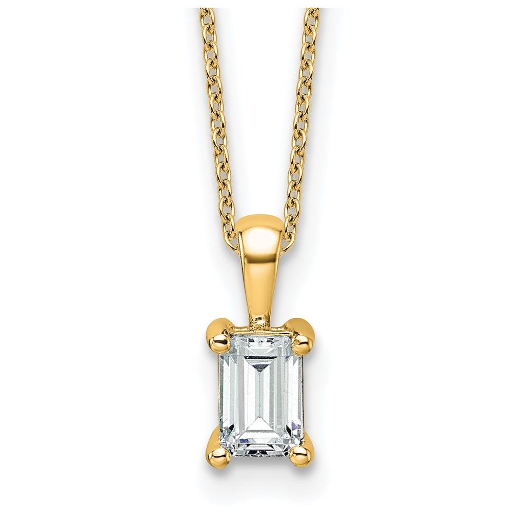 14K Yellow Or White Gold Lab Grown Diamond VS+ F+ Emerald Complete 18 inch Four Prong Pendant Necklace