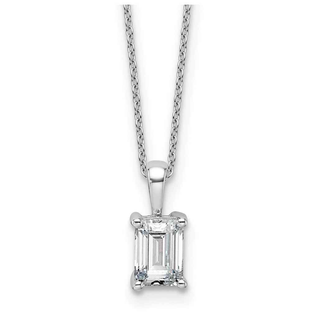 14K Yellow Or White Gold Lab Grown Diamond VS+ F+ Emerald Complete 18 inch Four Prong Pendant Necklace