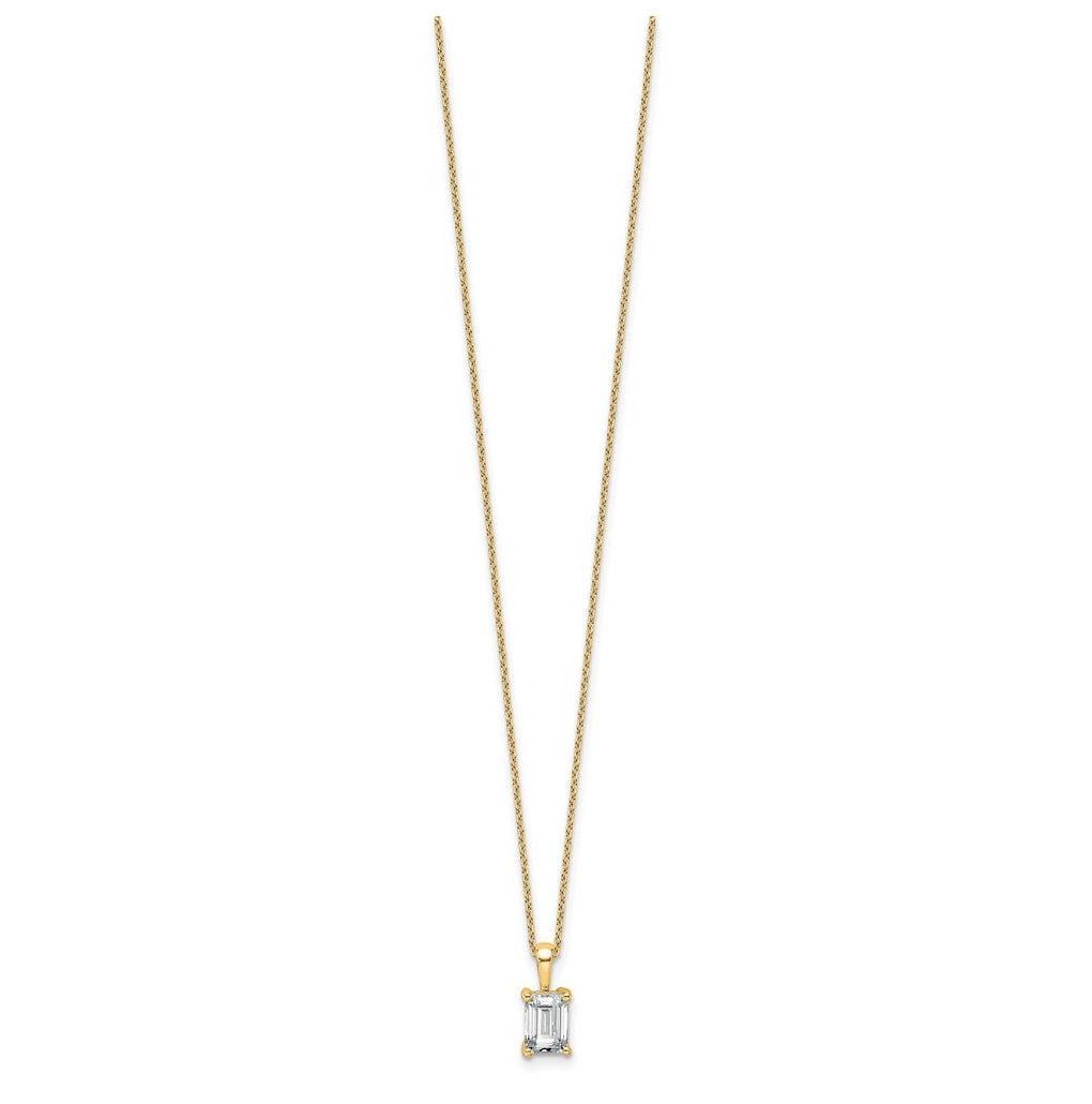 14K Yellow Or White Gold Lab Grown Diamond VS+ F+ Emerald Complete 18 inch Four Prong Pendant Necklace