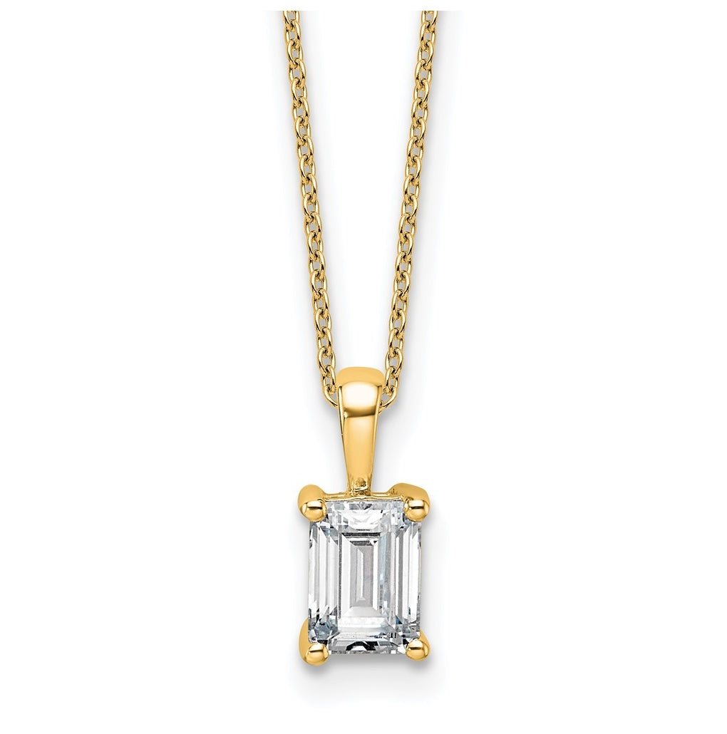 14K Yellow Or White Gold Certified Lab Grown Diamond VS+ F+ Emerald Complete 18 inch Four Prong Pendant Necklace