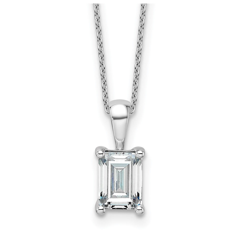 14K Yellow Or White Gold Lab Grown Diamond VS+ F+ Emerald Complete 18 inch Four Prong Pendant Necklace