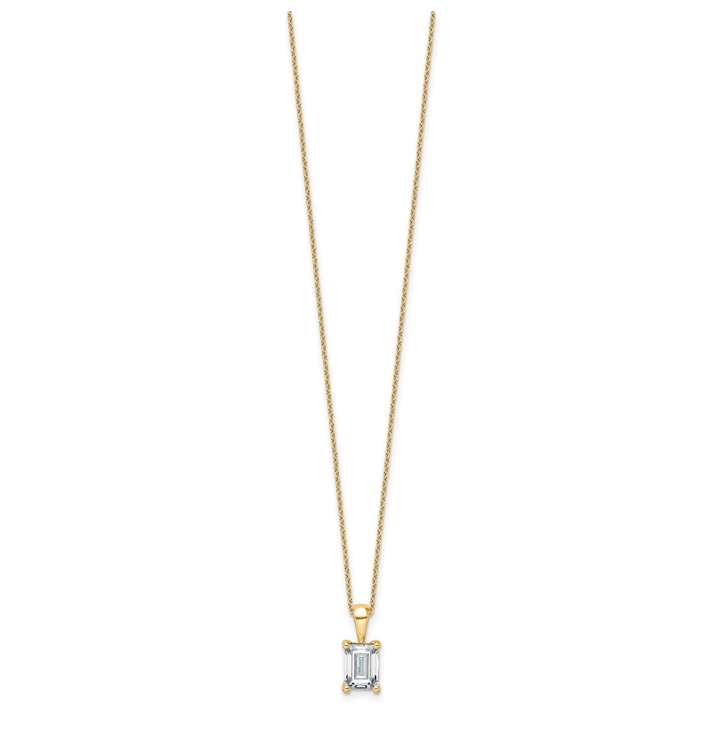 14K Yellow Or White Gold Lab Grown Diamond VS+ F+ Emerald Complete 18 inch Four Prong Pendant Necklace