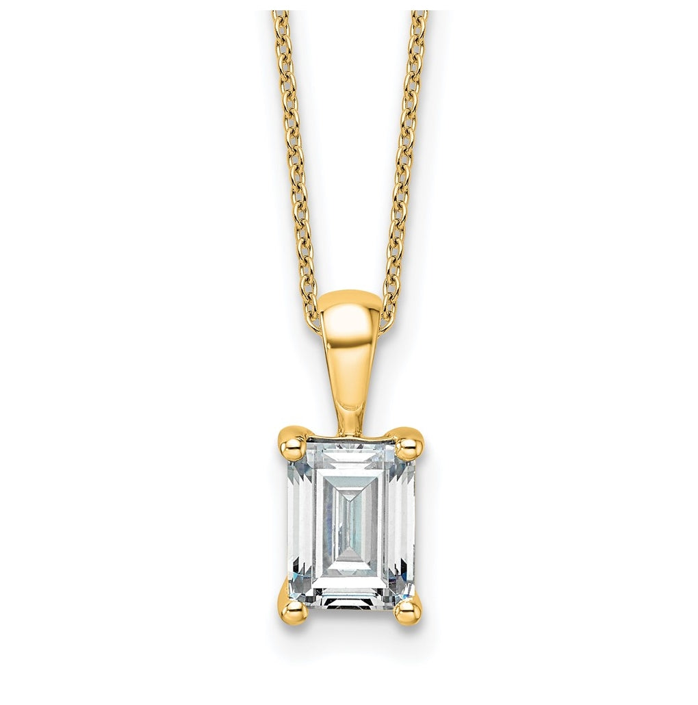 14K Yellow Or White Gold Lab Grown Diamond VS+ F+ Emerald Complete 18 inch Four Prong Pendant Necklace