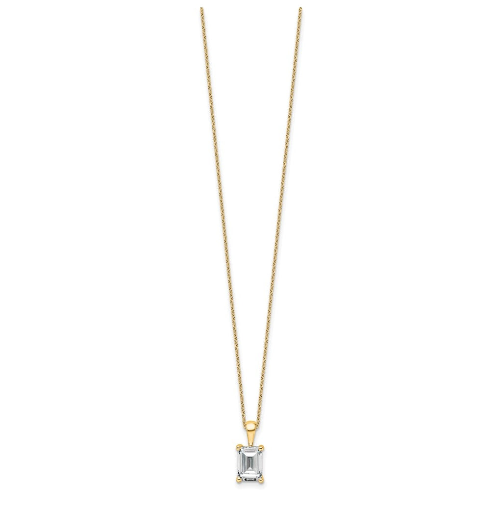 14K Yellow Or White Gold Certified Lab Grown Diamond VS+ F+ Emerald Complete 18 inch Four Prong Pendant Necklace