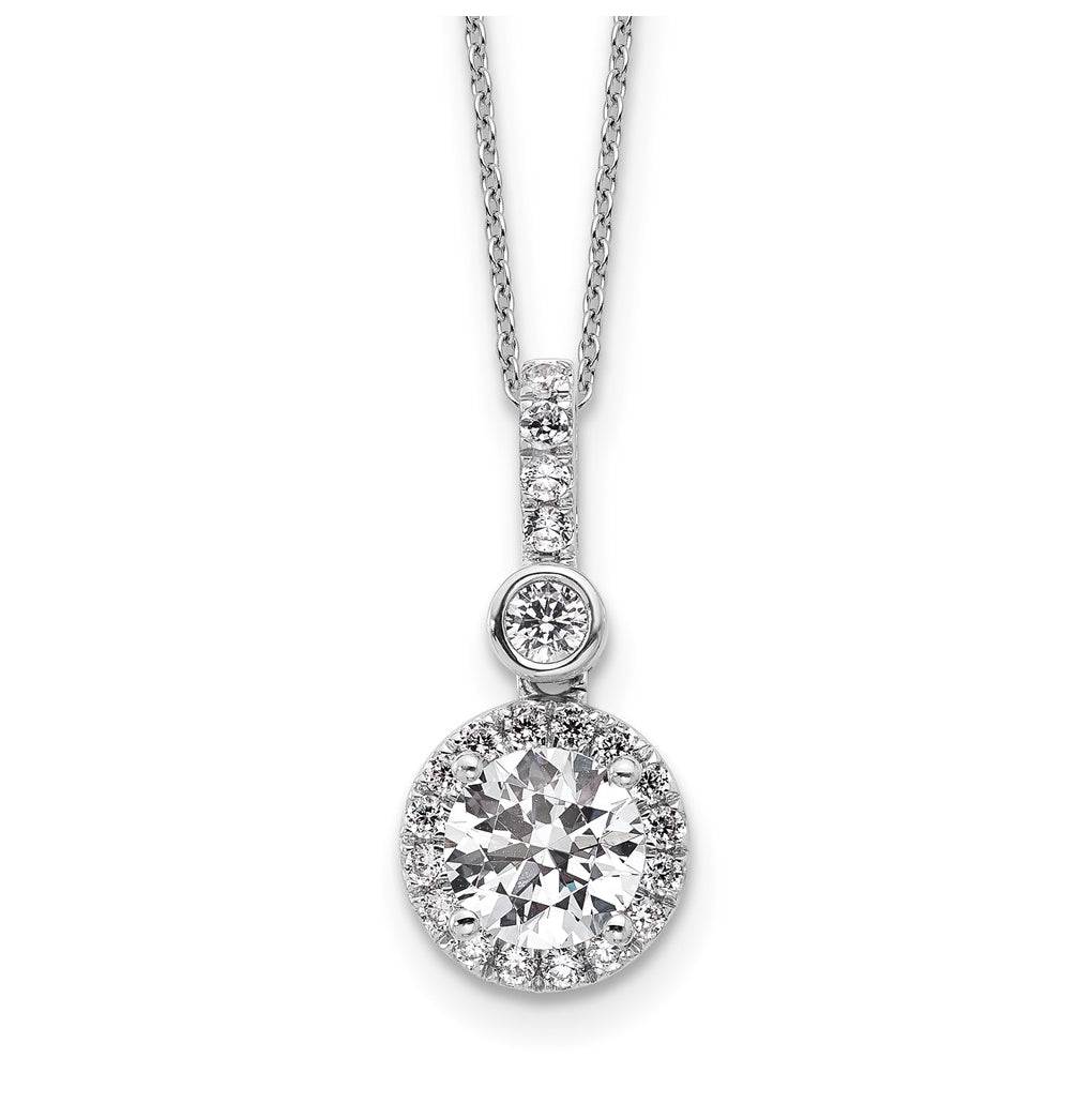 14k White Gold 2 carat Lab Grown Diamond VS+ F+ Round Complete 18 inch Halo Pendant Necklace