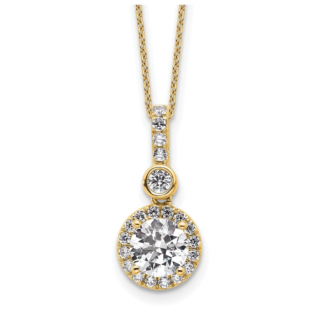 14k Yellow Gold 2 carat Lab Grown Diamond VS+ F+ Round Complete 18 inch Halo Pendant Necklace