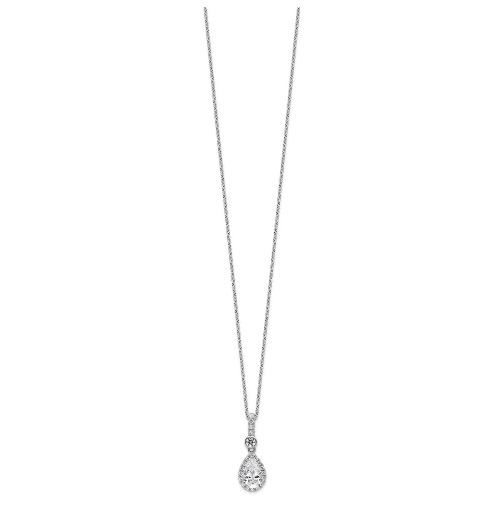14k White Gold 1 carat Lab Grown Diamond VS+ F+ Pear Complete 18 inch Halo Pendant Necklace