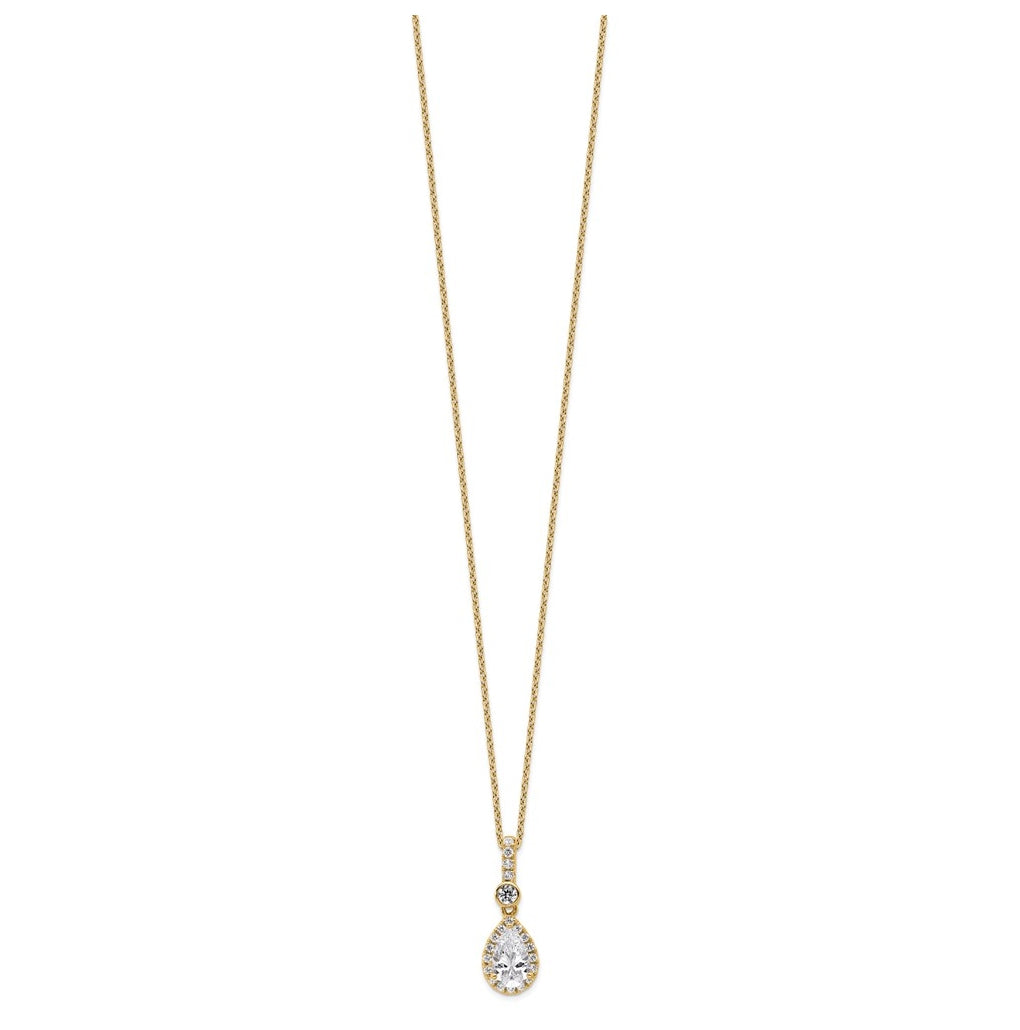 14k Yellow Gold 1 carat Lab Grown Diamond VS/SI+ G+ Pear Complete 18 inch Halo Pendant Necklace