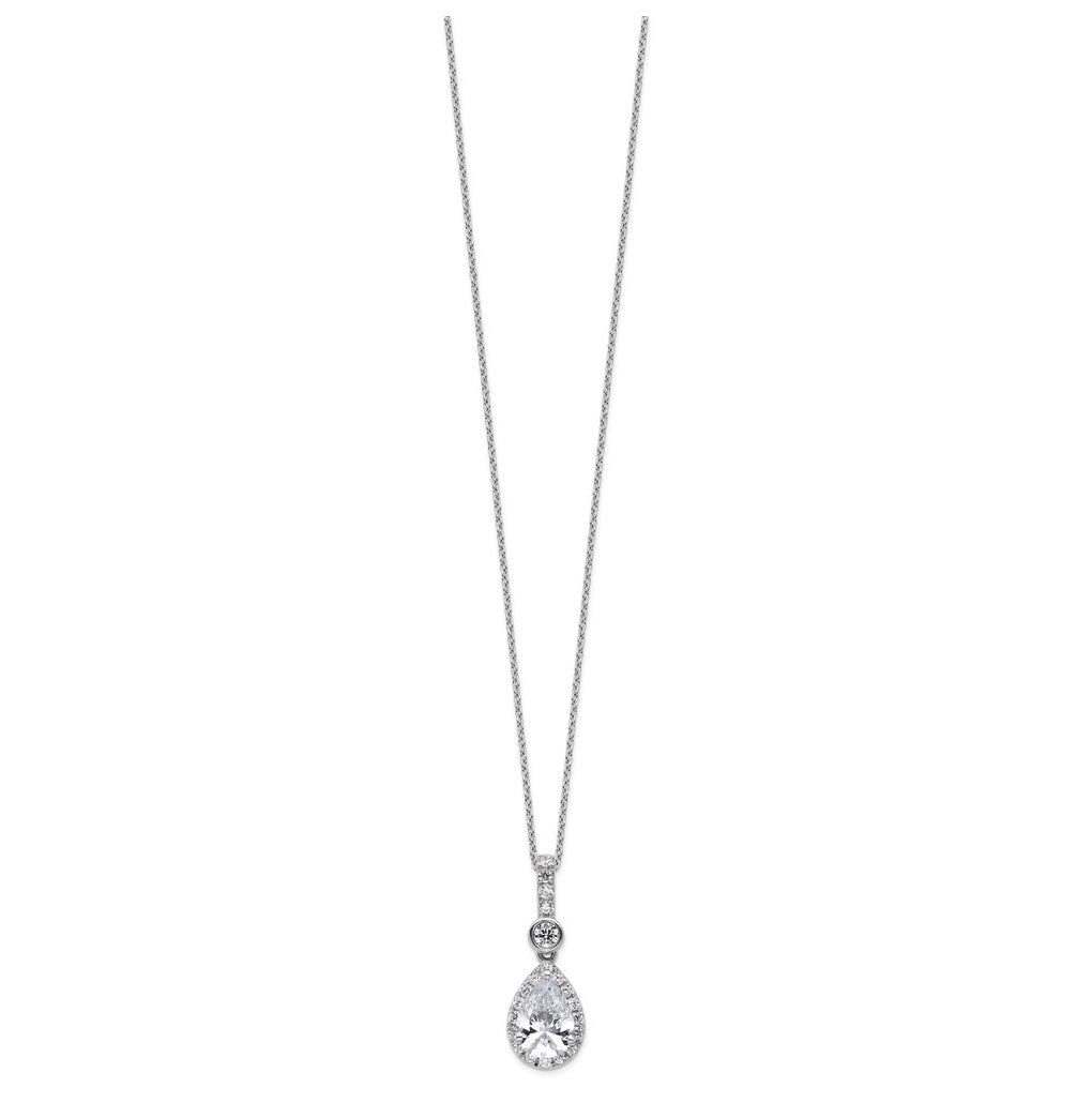 14k White Gold 2 carat Lab Grown Diamond VS+ F+ Pear Complete 18 inch Halo Pendant Necklace