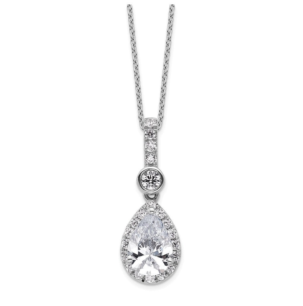 14k White Gold 2 carat Lab Grown Diamond VS+ F+ Pear Complete 18 inch Halo Pendant Necklace