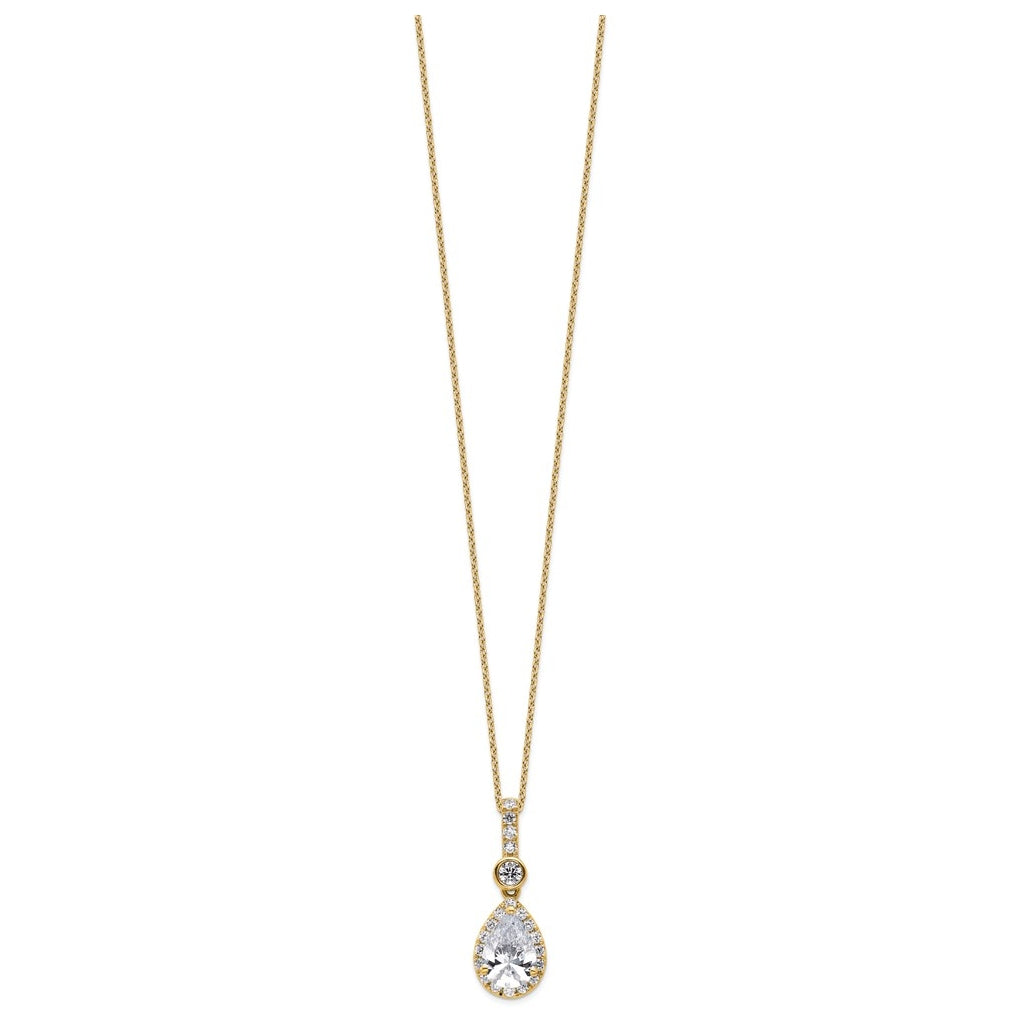 14k Yellow Gold 2 carat Lab Grown Diamond VS+ F+ Pear Complete 18 inch Halo Pendant Necklace