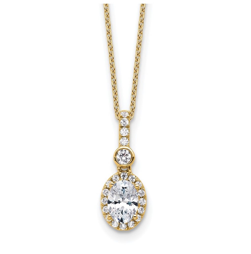 14k Yellow Gold 1 carat Lab Grown Diamond VS+ F+ Oval Complete 18 inch Halo Pendant Necklace