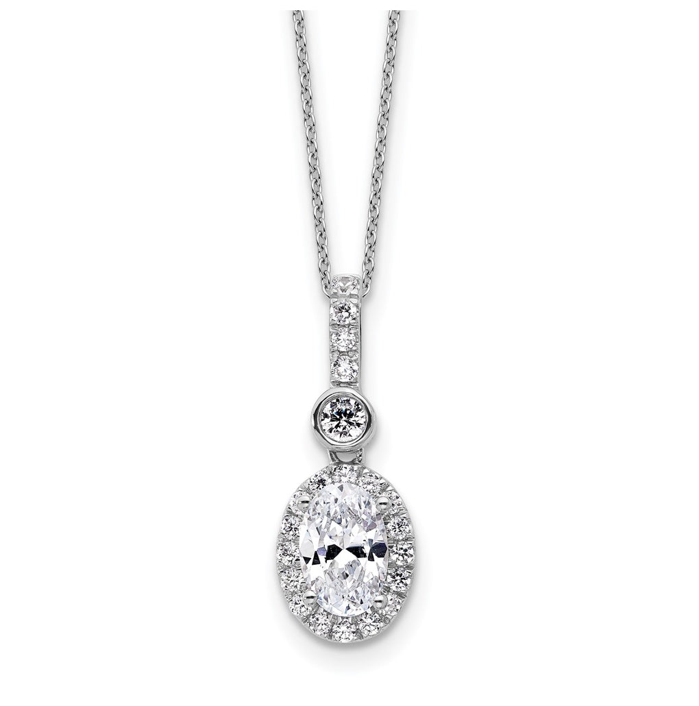 14k White Gold 2 carat Lab Grown Diamond VS+ F+ Oval Complete 18 inch Halo Pendant Necklace