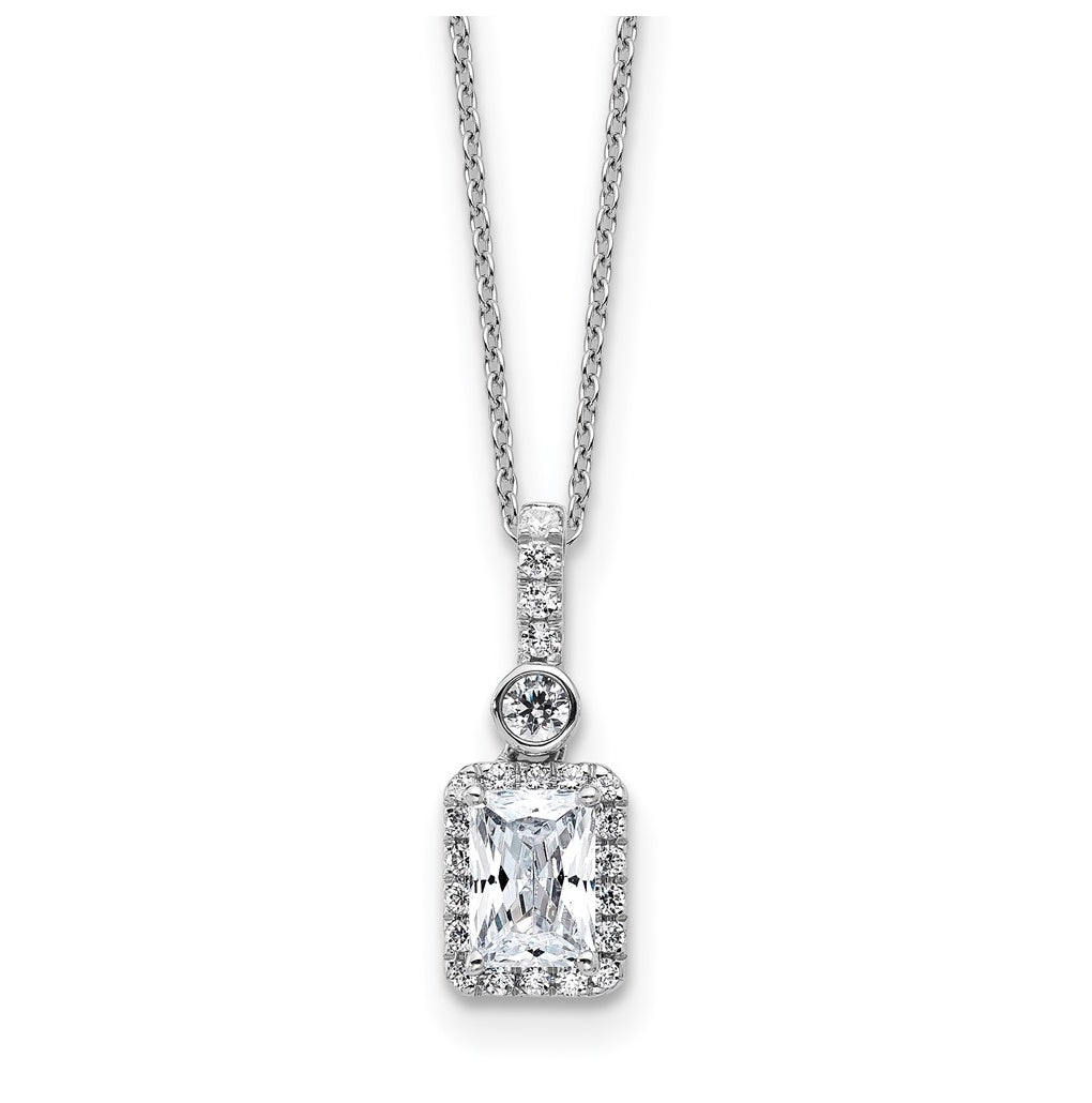14k White Gold 1 carat Lab Grown Diamond VS/SI+ G+ Radiant Complete 18 inch Halo Pendant Necklace