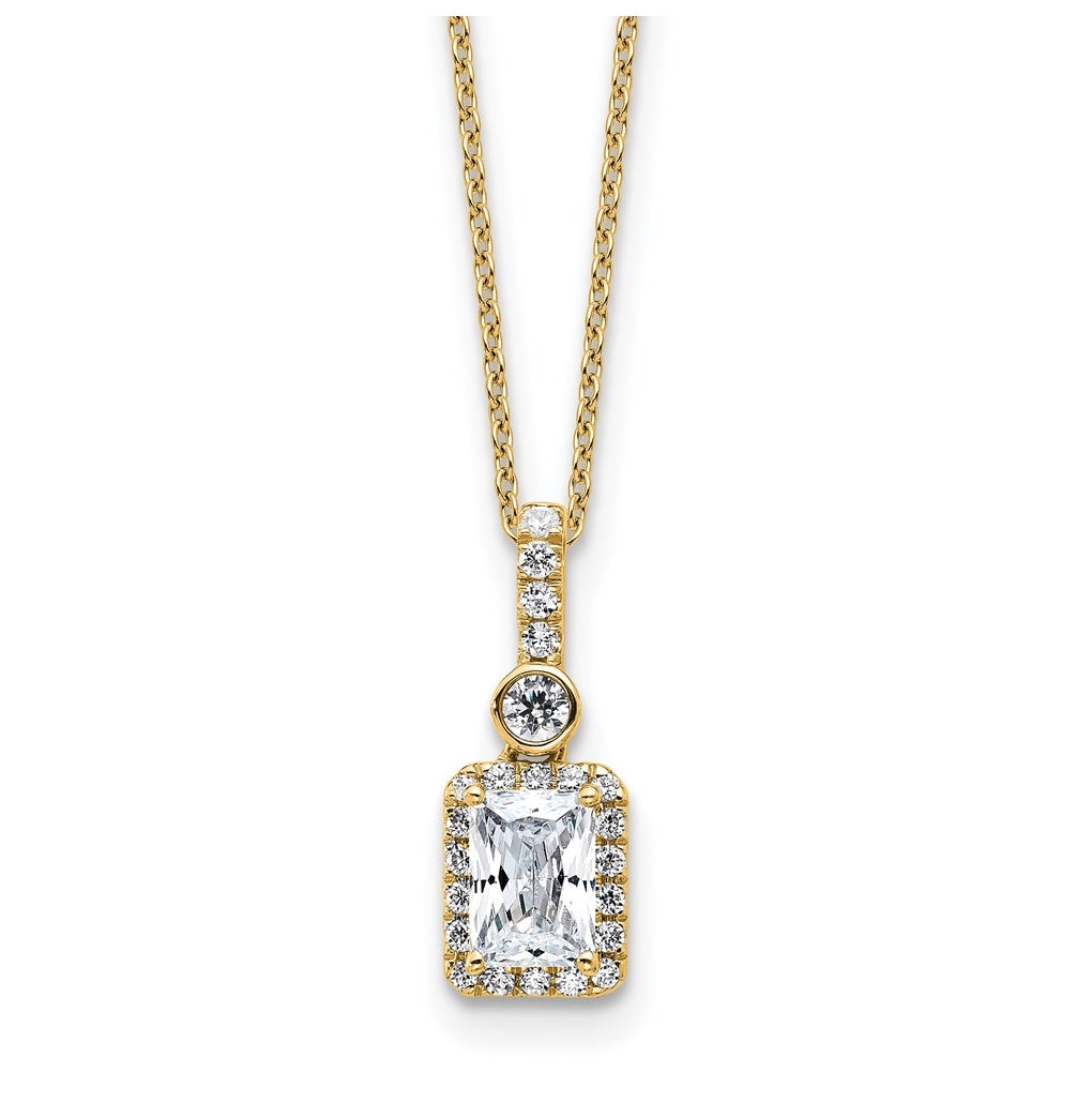 14k Yellow Gold 1 carat Certified Lab Grown Diamond VS+ F+ Radiant Complete 18 inch Halo Pendant Necklace