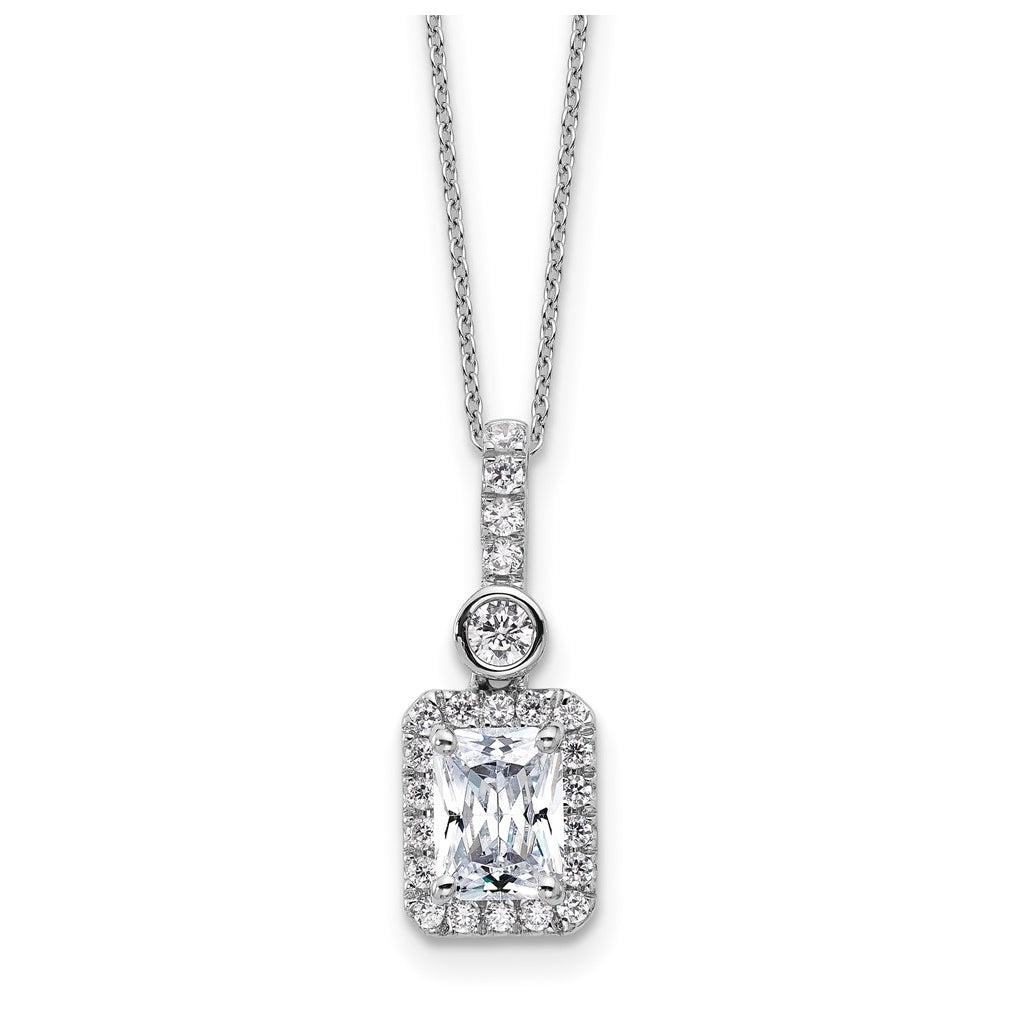 14k White Gold 2 carat Certified Lab Grown Diamond VS+ F+ Radiant Complete 18 inch Halo Pendant Necklace