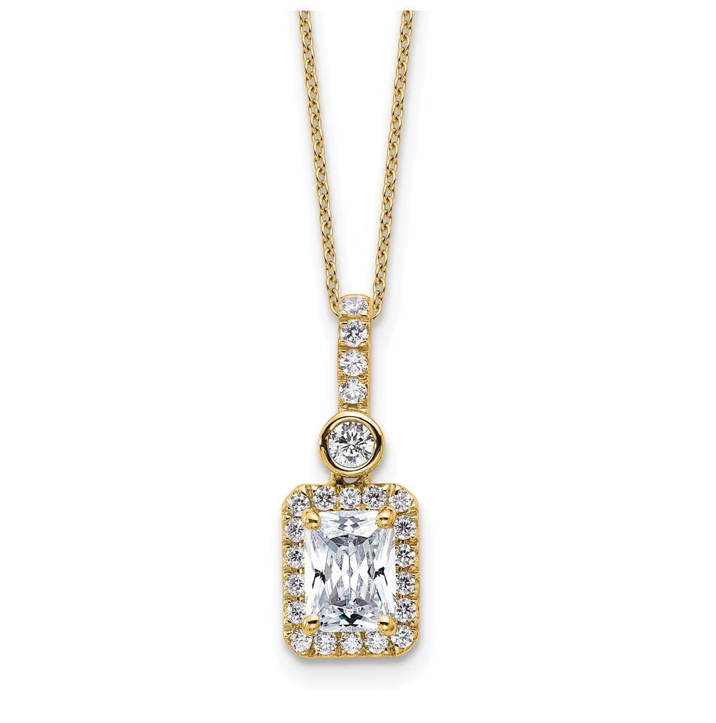 14k Yellow Gold 2 carat Certified Lab Grown Diamond VS+ F+ Radiant Complete 18 inch Halo Pendant Necklace