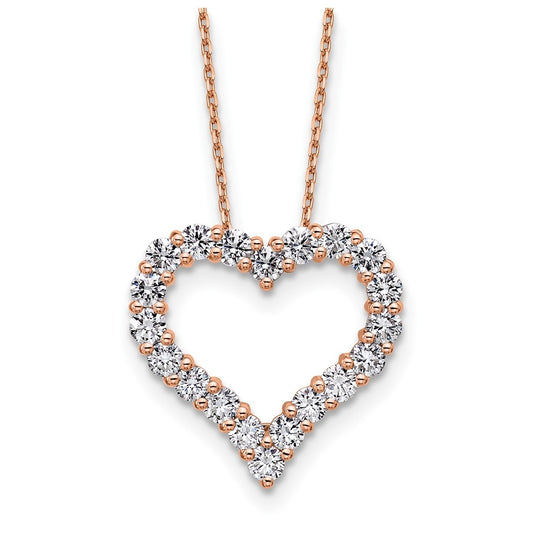 14k Rose Gold 1 1/2 carat Lab Grown Diamond VS/SI+ G+ Complete 18 inch Heart Pendant Necklace