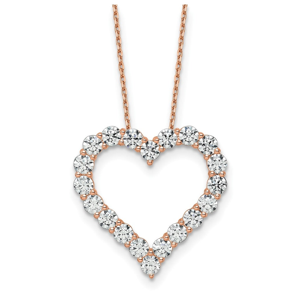 14k Rose Gold 3 carat Lab Grown Diamond VS/SI+ G+ Complete 18 inch Heart Pendant Necklace
