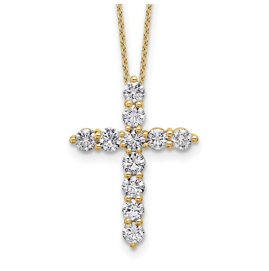 14k Yellow Gold 1 1/2 carat Lab Grown Diamond VS/SI+ G+ Complete 18 inch Cross Pendant Necklace