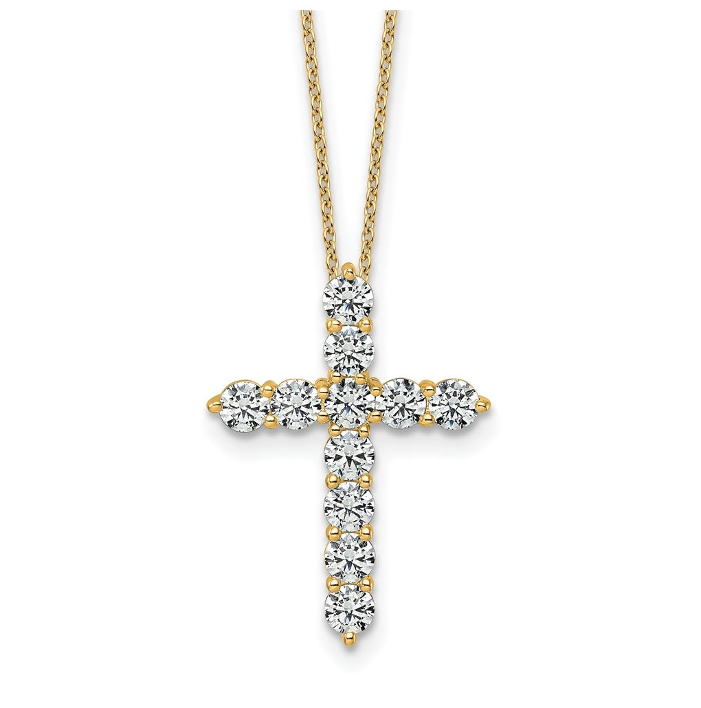 14k Yellow Gold 2 carat Lab Grown Diamond VS/SI+ G+ Complete 18 inch Cross Pendant Necklace