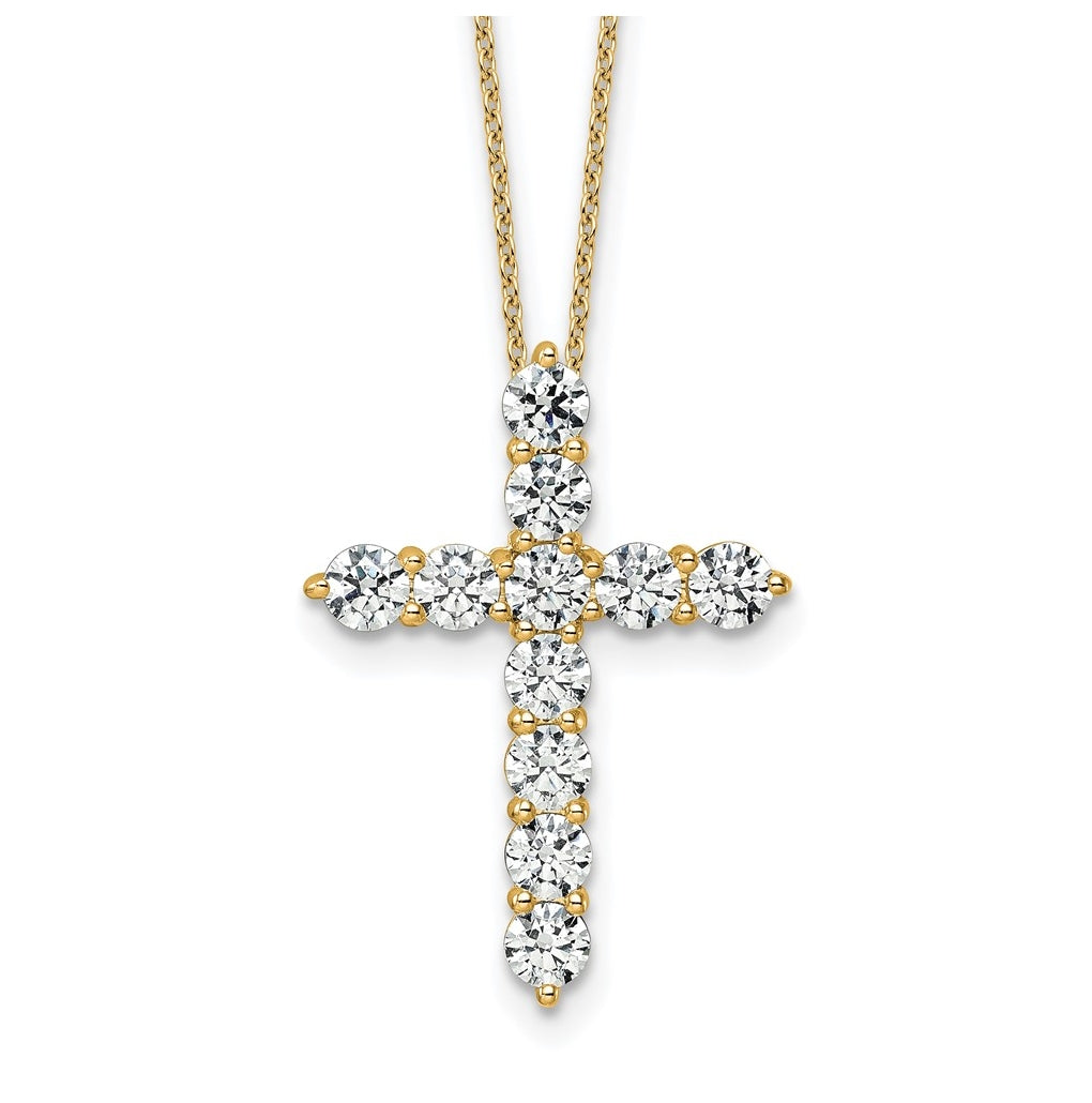 14k Yellow Gold 3 carat Lab Grown Diamond VS+ F+ Complete 18 inch Cross Pendant Necklace