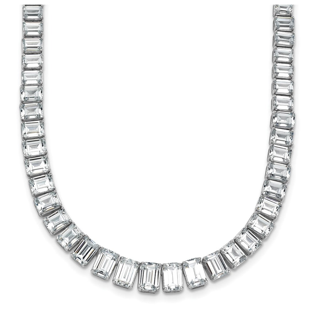 14k White Gold 29 1/6 carat Certified Lab Grown Diamond VS+ F+ Complete 17 inch Emerald Graduated Tennis Necklace