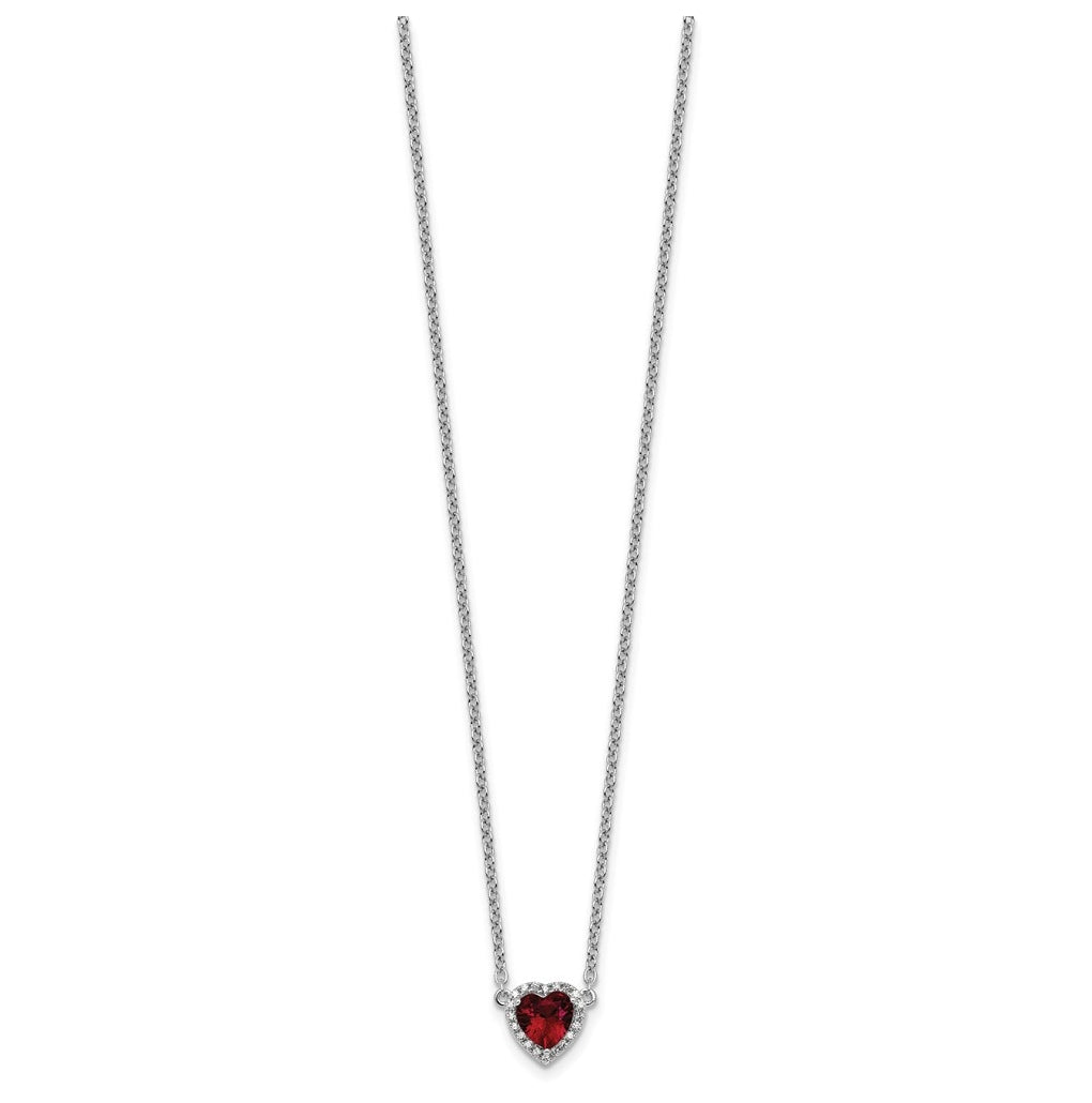 14K White Gold 1/10 carat Lab Grown Diamond VS+ F+ and Genuine Ruby Complete 18 inch Heart Necklace