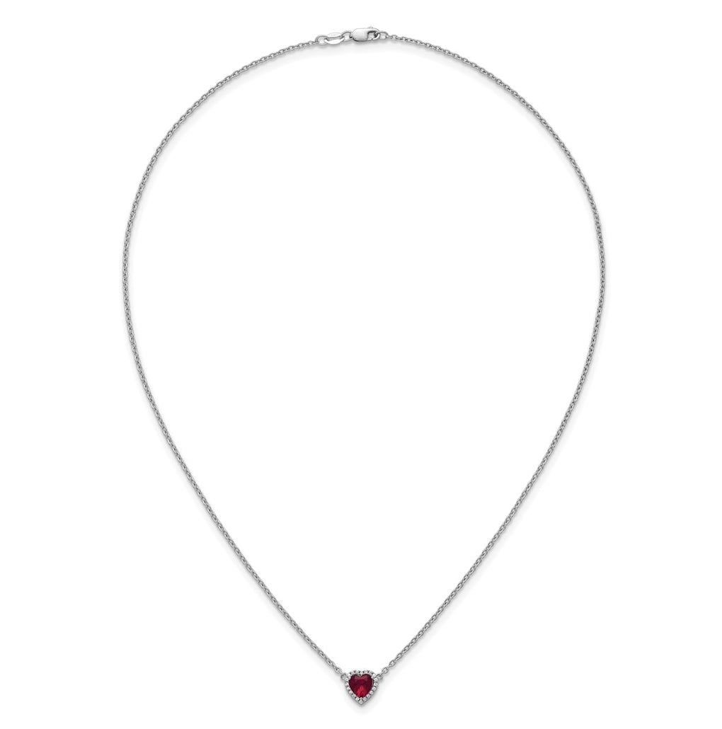 14K White Gold 1/10 carat Lab Grown Diamond VS+ F+ and Genuine Ruby Complete 18 inch Heart Necklace