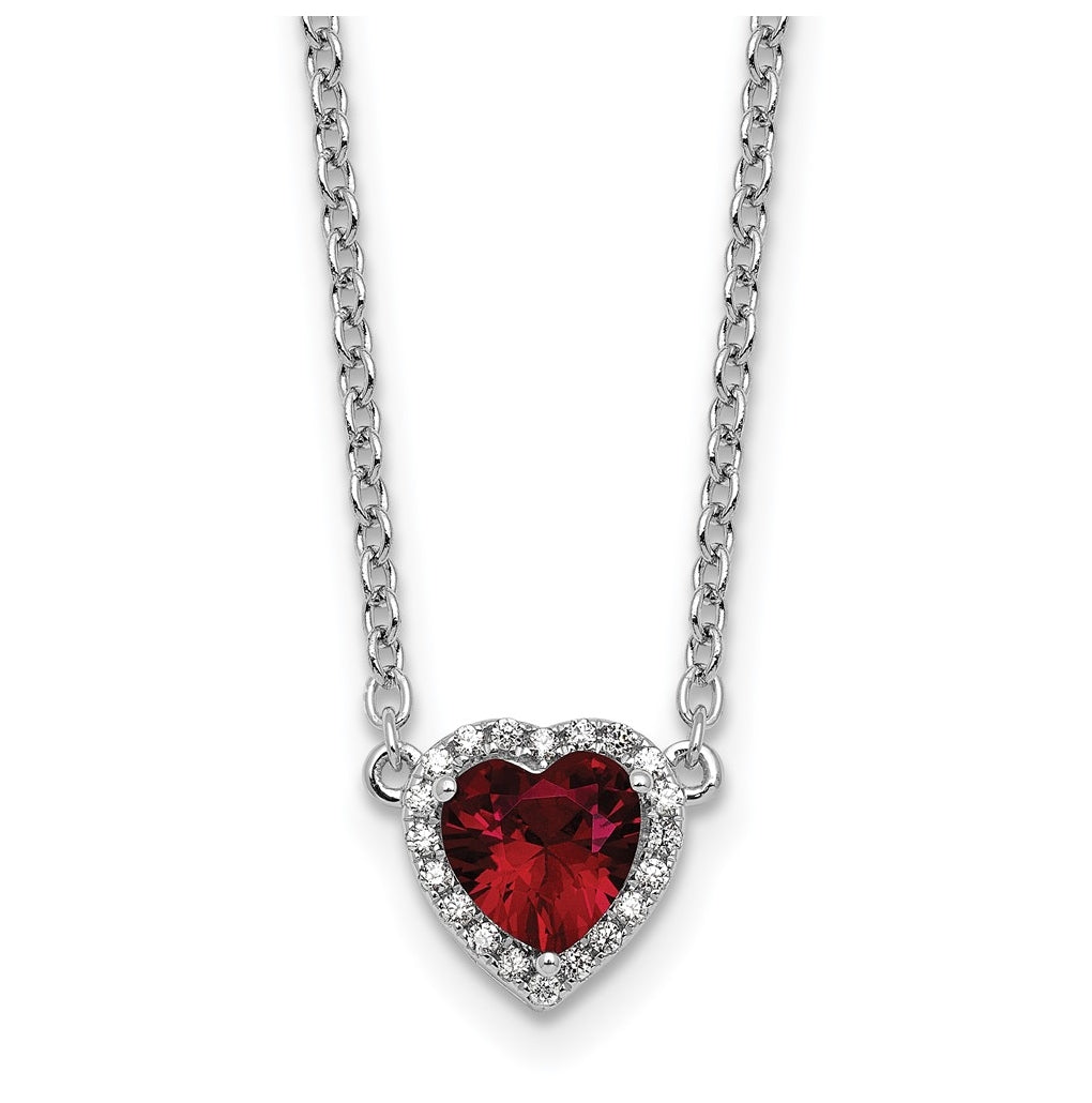 14K White Gold 1/10 carat Lab Grown Diamond VS+ F+ and Genuine Ruby Complete 18 inch Heart Necklace