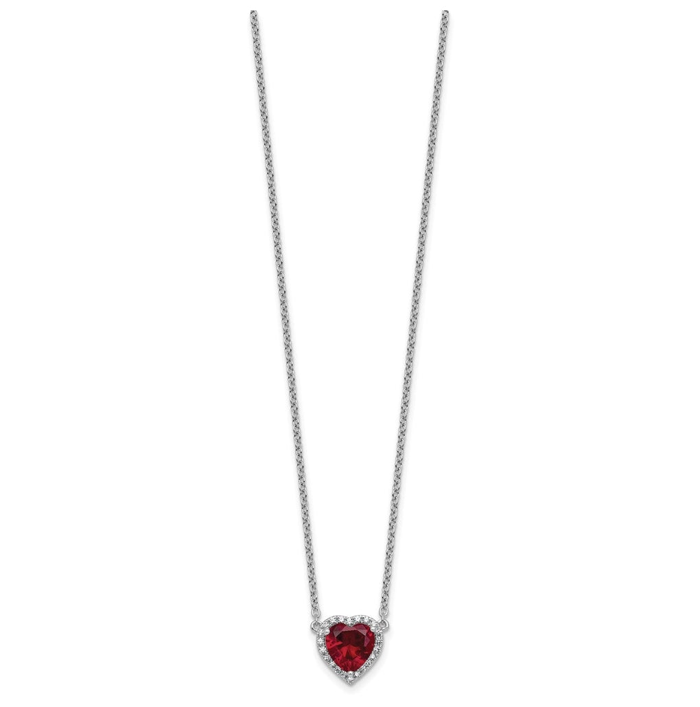 14K White Gold 1/6 carat Lab Grown Diamond VS+ F+ and Genuine Ruby Complete 18 inch Heart Necklace