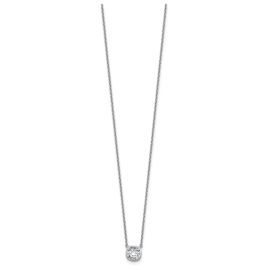 14k White Gold 1 carat Certified Lab Grown Diamond VS+ F+ Cushion Complete 18 inch Bezel Set Necklace