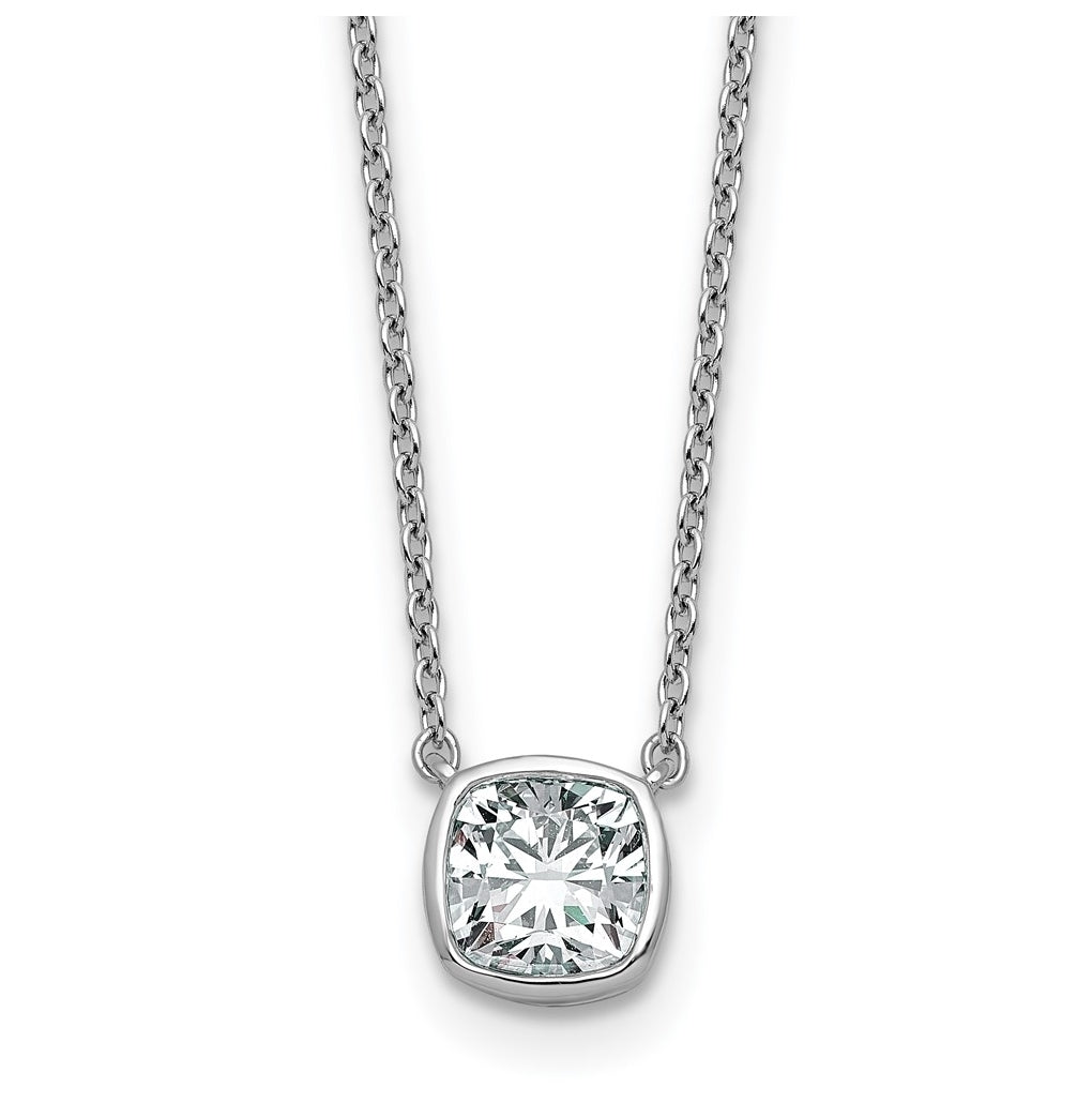 14k White Gold 1 carat Certified Lab Grown Diamond VS+ F+ Cushion Complete 18 inch Bezel Set Necklace