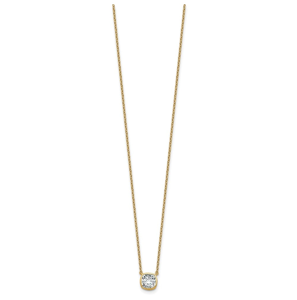 14k Yellow Gold 1 carat Certified Lab Grown Diamond VS+ F+ Cushion Complete 18 inch Bezel Set Necklace