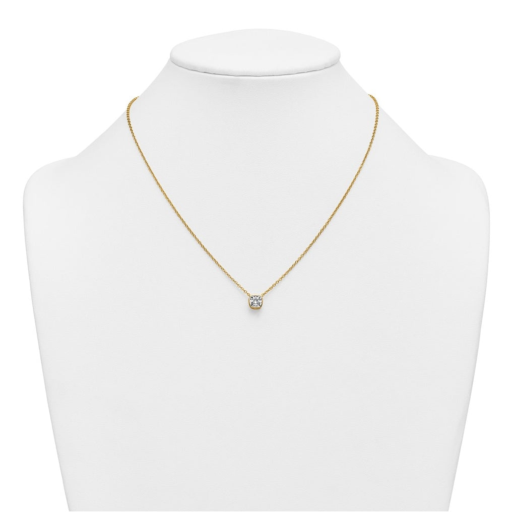 14k Yellow Gold 1 carat Certified Lab Grown Diamond VS+ F+ Cushion Complete 18 inch Bezel Set Necklace