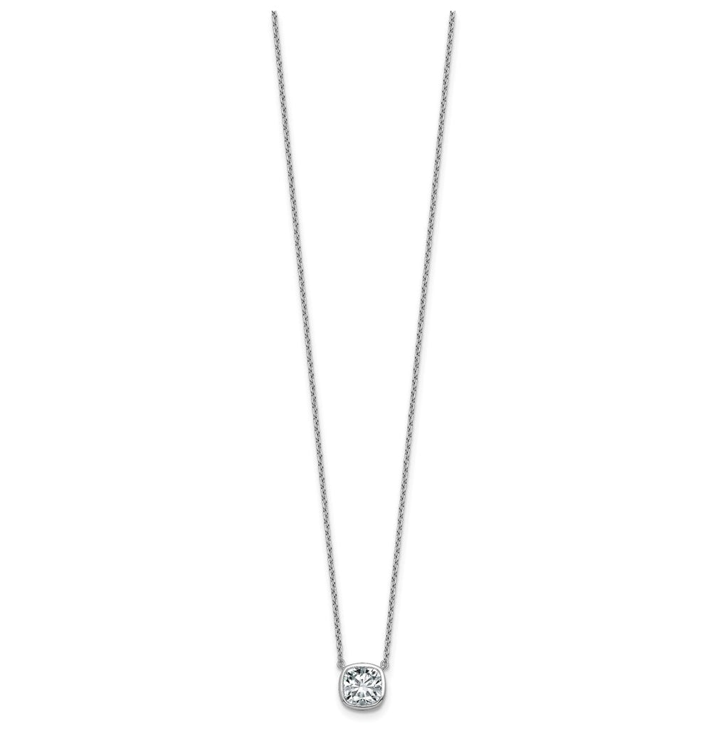 14k White Gold 1 1/2 carat Certified Lab Grown Diamond VS+ F+ Cushion Complete 18 inch Bezel Set Necklace
